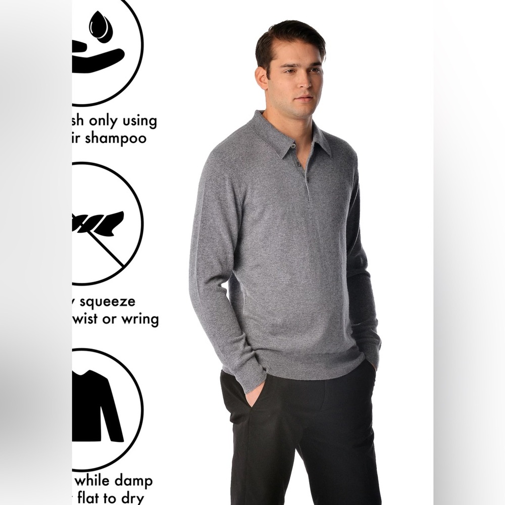 Men's Pure Cashmere Polo Sweater Cashmere Boutique In Grey Size XL V Neck